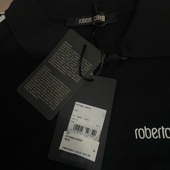 ROBERTO CAVALLI EMBROIDERED LOGO BLACK POLO SZ XL - Picture 7 of 8